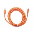 NYLON USB Lightning kabel pro Apple iPhone 5, oranžový