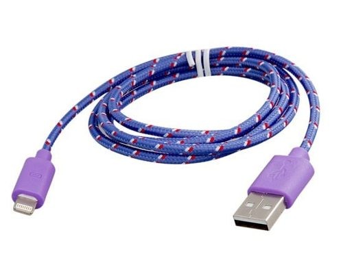 NYLON USB Lightning kabel pro Apple iPhone 5, fialový